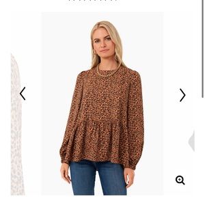 Pomander Place Brown Leopard Print Peplum Long-Sleeve Blouse